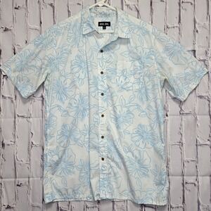 Vintage Ron Jon Surf Shop White Teal‎ Hawaiian Casual Button Down Shirt Adult XL